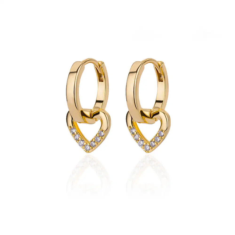 Golden Pulse: Hollow Zircon Heart Stud Earrings