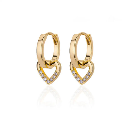 Golden Pulse: Hollow Zircon Heart Stud Earrings