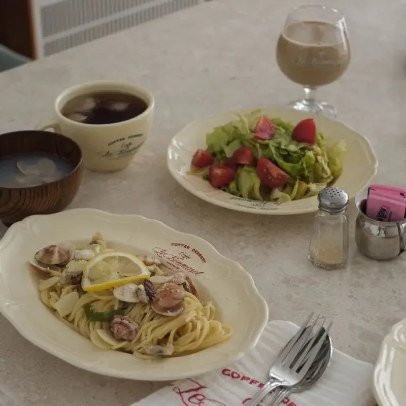 Vintage Cream Ceramic Coffee Cup & Plate Set