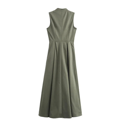Women's Pleated Bodycon Midi Dress – Sleek Sleeveless Style for Summer Events