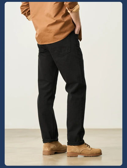 Men's Washed Vintage Straight Jeans – 13.8oz Softened Denim, Four-Season Fit