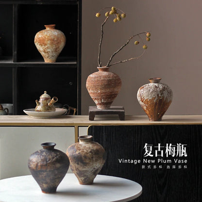Jarrón de cerámica rugosa retro con diseño floral estilo wabi-sabi de Jingdezhen, con flores japonesas decorativas, adornos B&amp;B, macetas