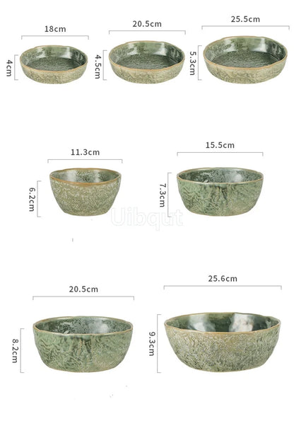 Green Ceramic Dinner Plate & Bowl