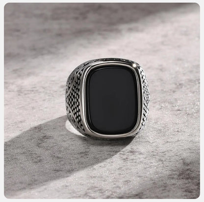 Vnox Rock Punk: Black Onyx Stainless Steel Signet Ring for Men – Bold & Timeless Statement