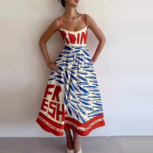 Summer Ethnic Print Off-Shoulder Maxi Dress with Pockets – Holiday Casual Look