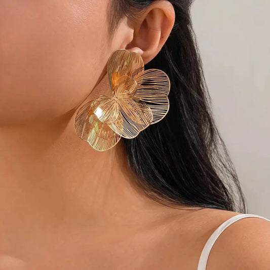 Golden Bloom: Elegant Multi-Layer Petal Stud Earrings