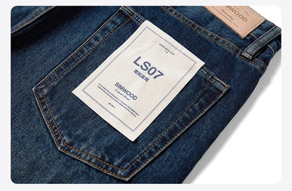SIMWOOD 2025 Spring New loose Straight 13.5oz Fabric Washed Vintage Jeans Men Classical Plus Size Denim Trousers