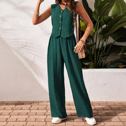 Women's Sleeveless V-Neck Daily Set – Casual Straight-Cut Co-ord for Spring/Summer