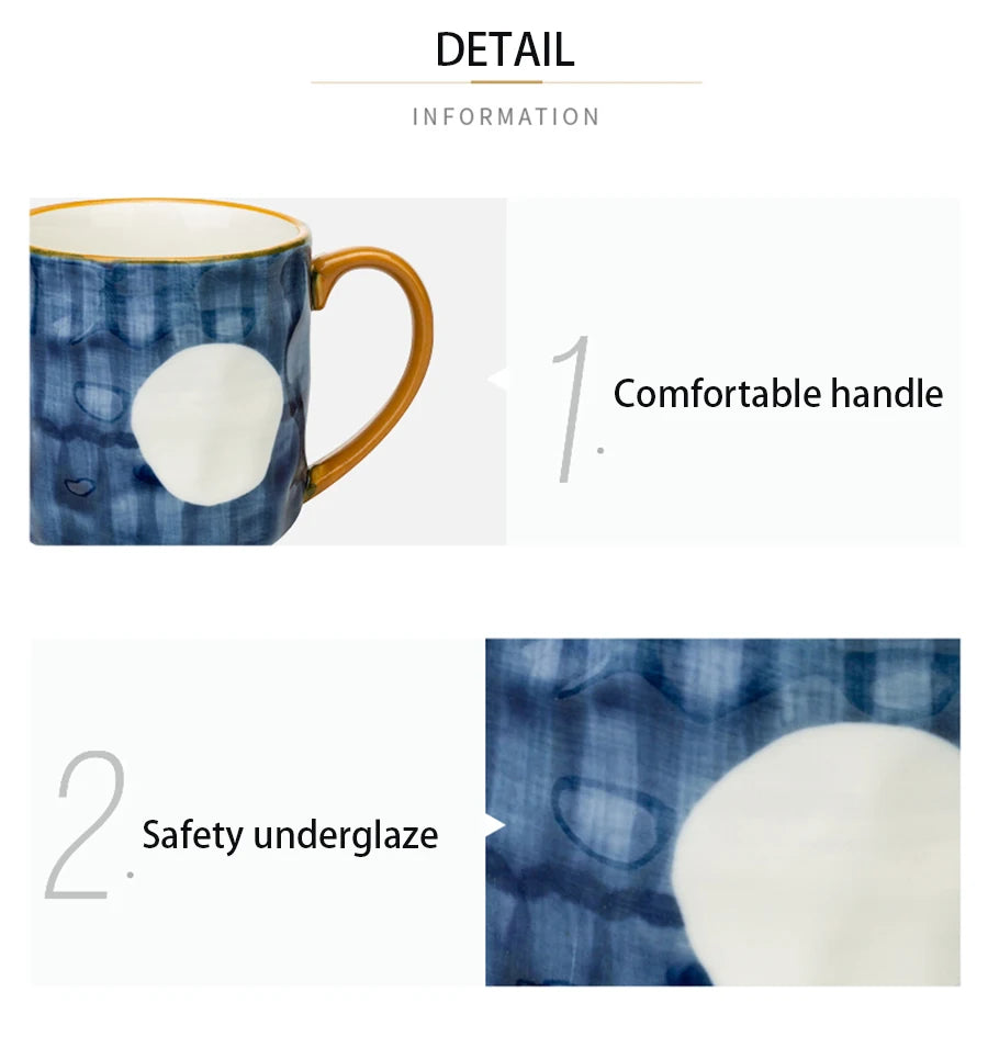 350ml Japanese Ceramic Mug  Coffee Cup Underglaze Office Home Milk   Bumpy Surface Handgrip  Microwave Safe