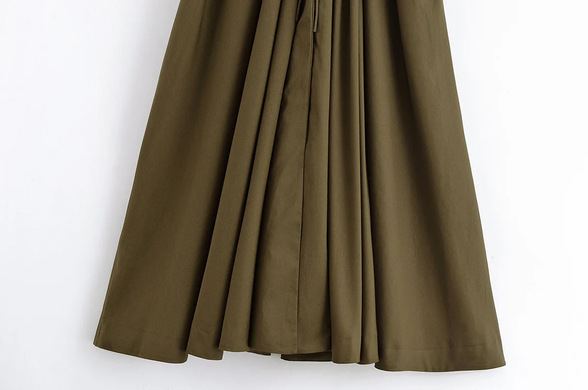 Women's V-Neck Lace-Up Midi Dress – Elegant, Backless & Summer-Ready