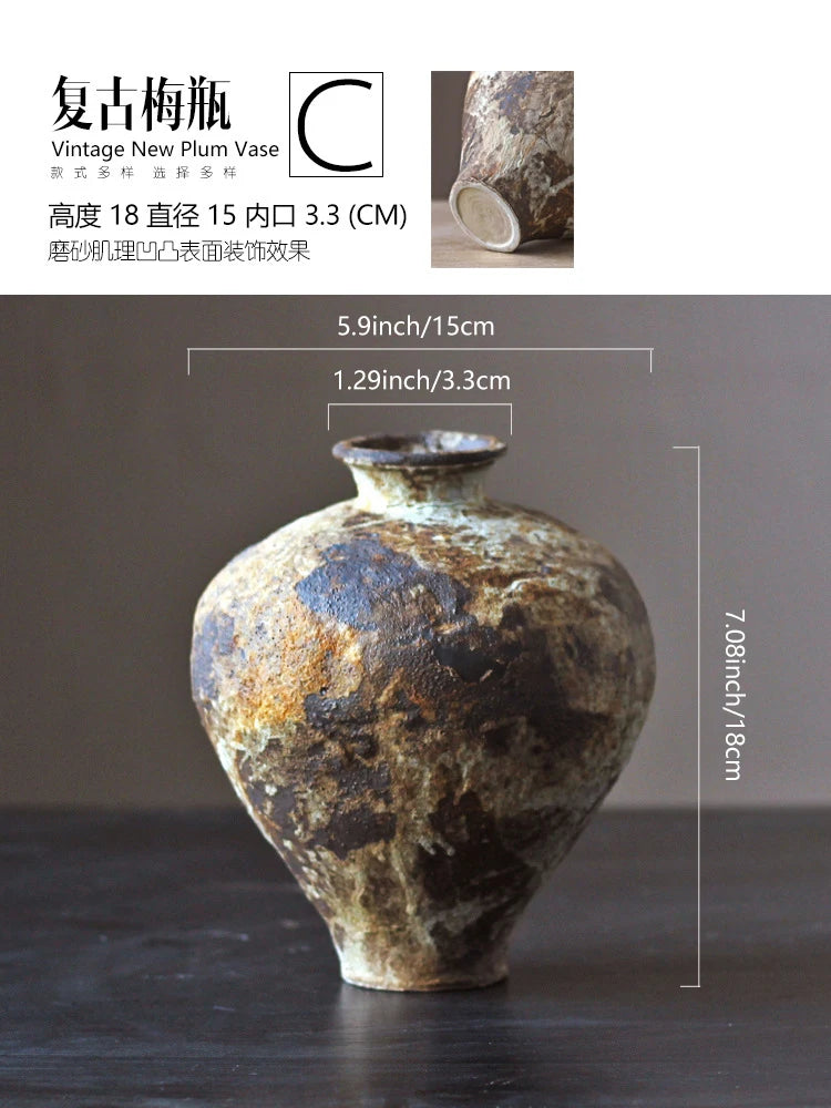 Jarrón de cerámica rugosa retro con diseño floral estilo wabi-sabi de Jingdezhen, con flores japonesas decorativas, adornos B&amp;B, macetas