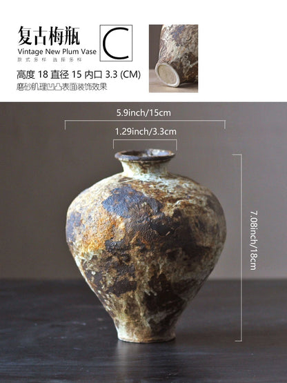 Jarrón de cerámica rugosa retro con diseño floral estilo wabi-sabi de Jingdezhen, con flores japonesas decorativas, adornos B&amp;B, macetas