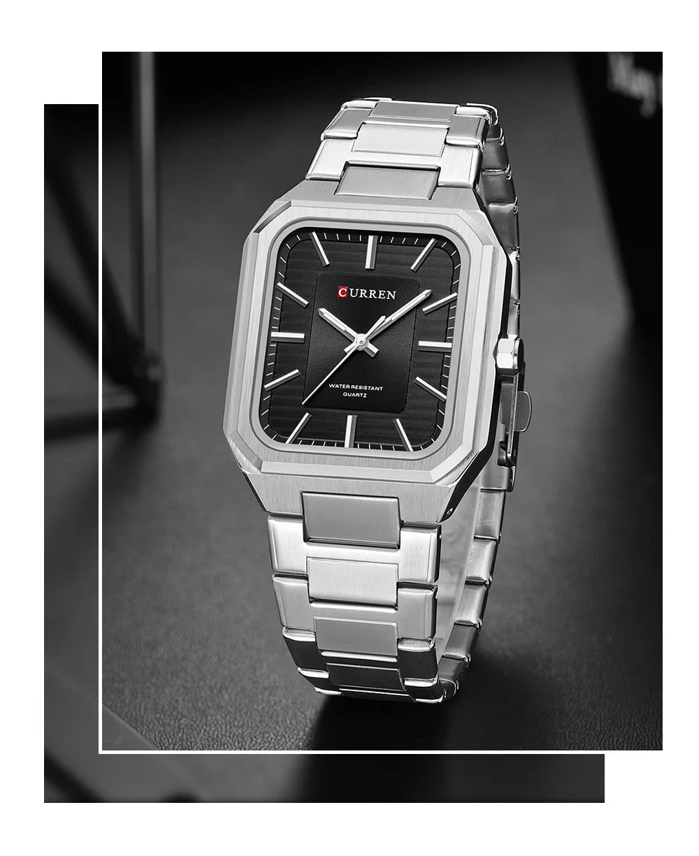 Edge Time: Rectangular Stainless Steel Business Watch for Men
