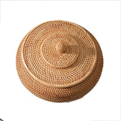 Hand-Woven Rattan Storage Basket with Lid