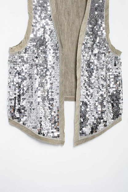 Women's Glitter Sequin Open Vest – Tailored Sparkle for Autumn Nights