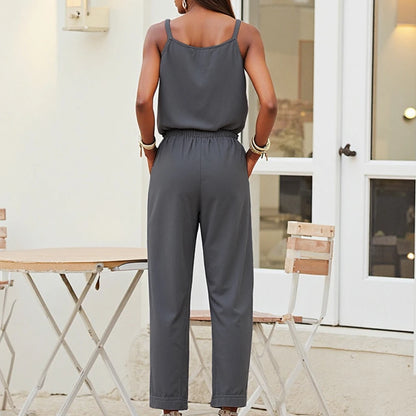Women's Sleeveless V-Neck Drawstring Set – Sleek Office Look