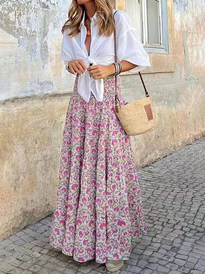 Women's Floral Print Maxi Skirt – Casual Elegance for Spring & Summer