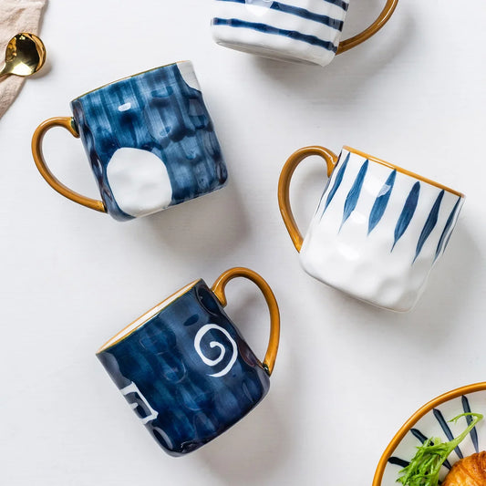 Taza de cerámica japonesa de 350 ml para café, esmaltada, para oficina, hogar, leche, superficie irregular, asa de mano, apta para microondas.