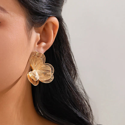 Golden Bloom: Elegant Multi-Layer Petal Stud Earrings