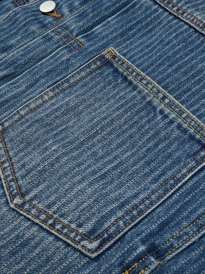 Men's Striped Denim Chore Jacket – Short Length, Oversized Utility