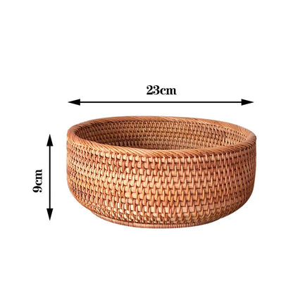 Round Handwoven Rattan Basket – Wicker Fruit, Bread & Storage Organizer