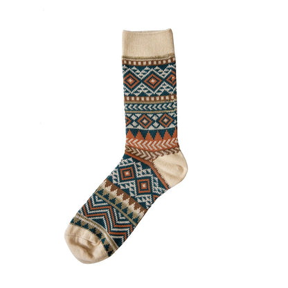 5 Pairs Red Tornado Retro Ethnic Style Pattern Jacquard Crew Socks For Boots
