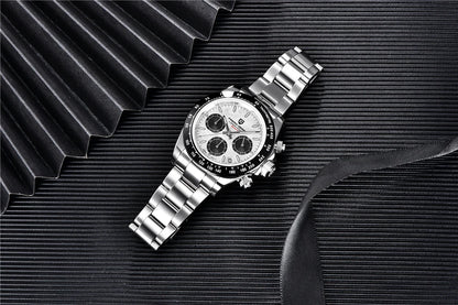 Sapphire Chrono: 40mm Stainless Steel Quartz Sports Watch