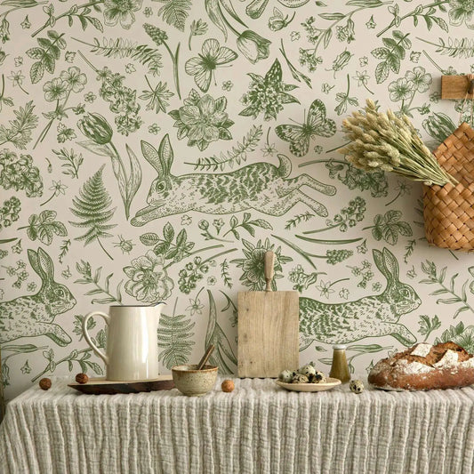 Vintage Botanical Rabbit Wallpaper