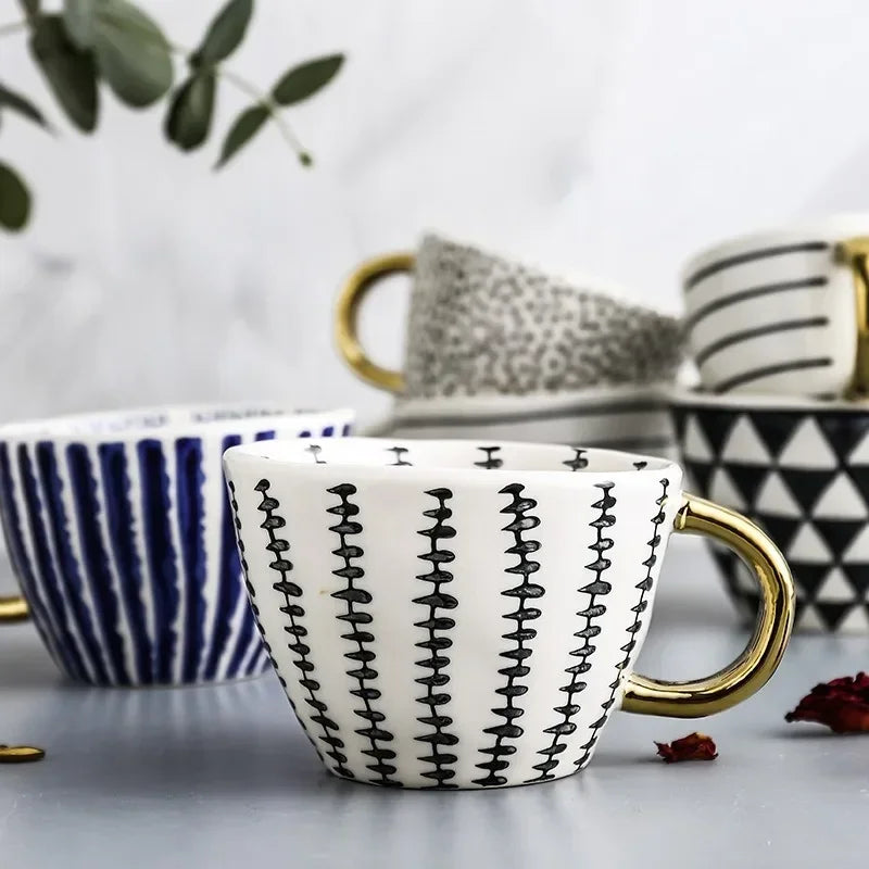 Golden Form: Geometric Hand-Painted Mug