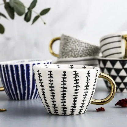 Golden Form: Geometric Hand-Painted Mug