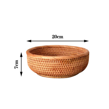 Round Handwoven Rattan Basket – Wicker Fruit, Bread & Storage Organizer