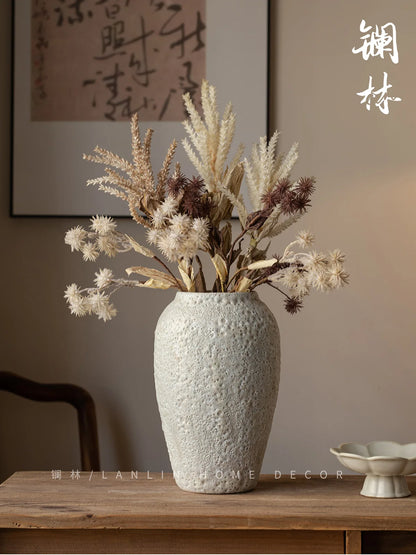 Retro Rustic White Cerc Flower Vase Bubble White Decorative Tabletop Ornament for Home Bedroom Living Room Dining Room