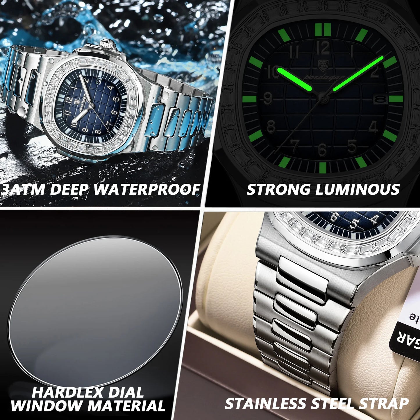 SteelSquare: Luminous Waterproof Men’s Watch