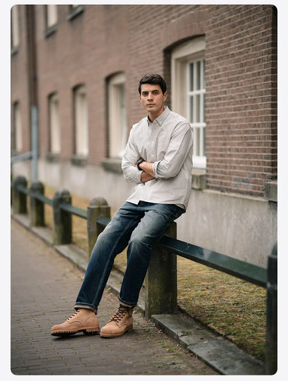 SIMWOOD 2025 Spring New loose Straight 13.5oz Fabric Washed Vintage Jeans Men Classical Plus Size Denim Trousers