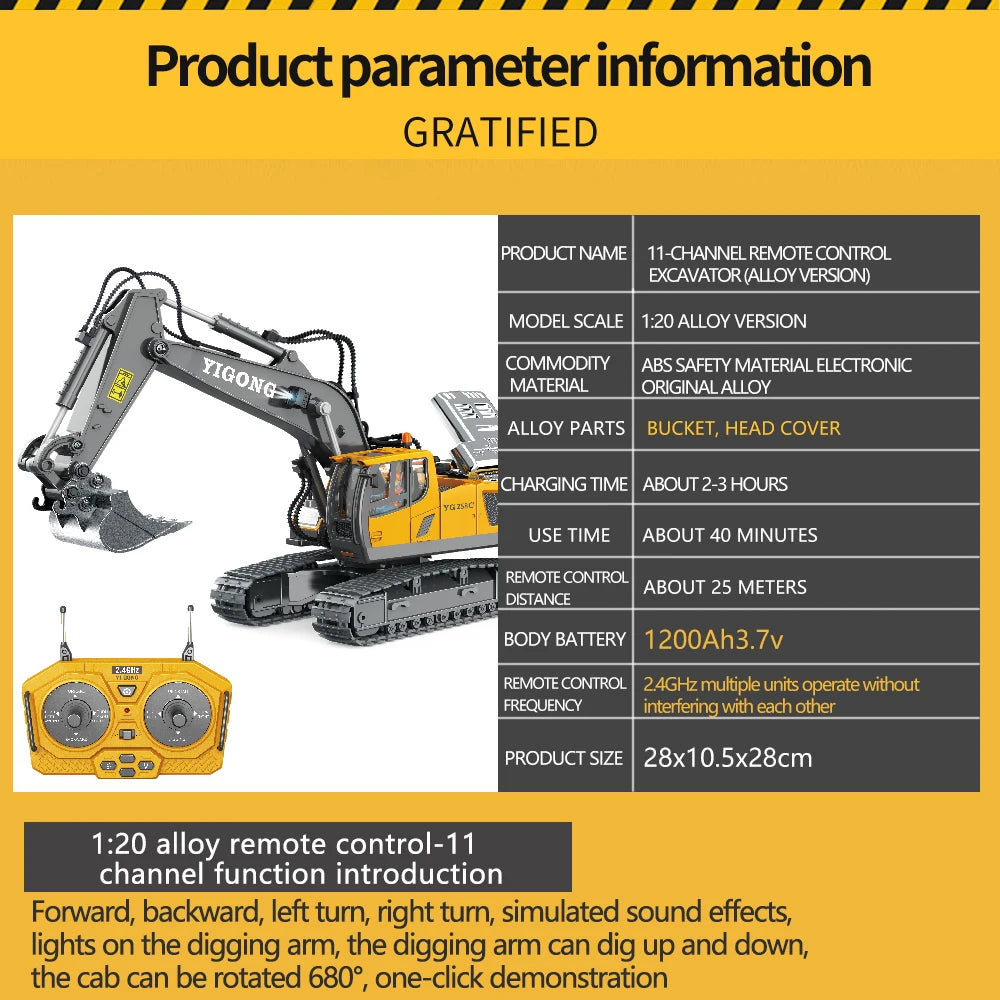 Digger Pro 1:20: 10-Channel RC Excavator (Ages 6–12)