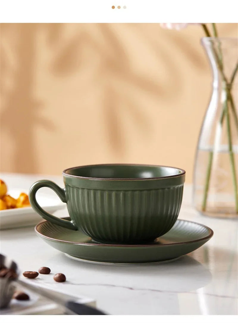 European Retro Ceramic Mug with Saucer