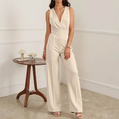 Women's Sleeveless V-Neck Office Jumpsuit – Minimalist & Tailored