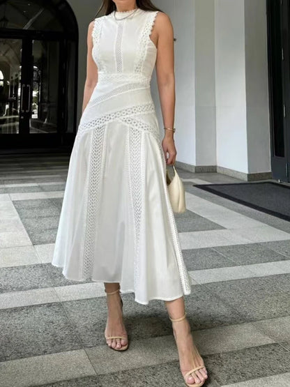 Women's Embroidered A-Line Dress – Elegant Sleeveless Statement Style