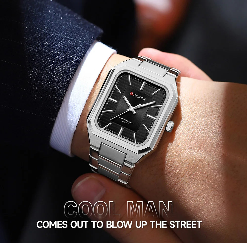 Edge Time: Rectangular Stainless Steel Business Watch for Men