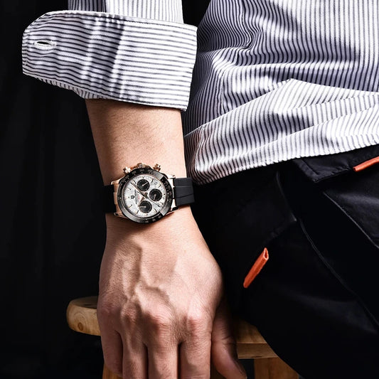 Sapphire Chrono: 40mm Stainless Steel Quartz Sports Watch