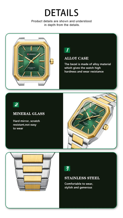 Edge Time: Rectangular Stainless Steel Business Watch for Men