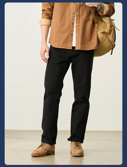 Men's Washed Vintage Straight Jeans – 13.8oz Softened Denim, Four-Season Fit