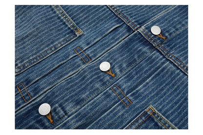 Men's Striped Denim Chore Jacket – Short Length, Oversized Utility