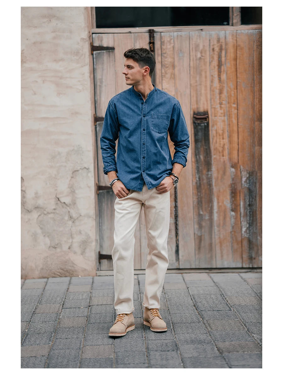 Men's Oversized Washed Indigo Cotton Shirt – Casual Cool With a Vintage Edge