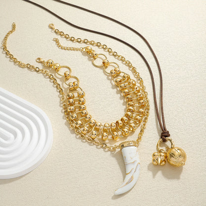 3-Piece Horn Pendant Necklace Set – Western Cowgirl-Inspired Layered Chains