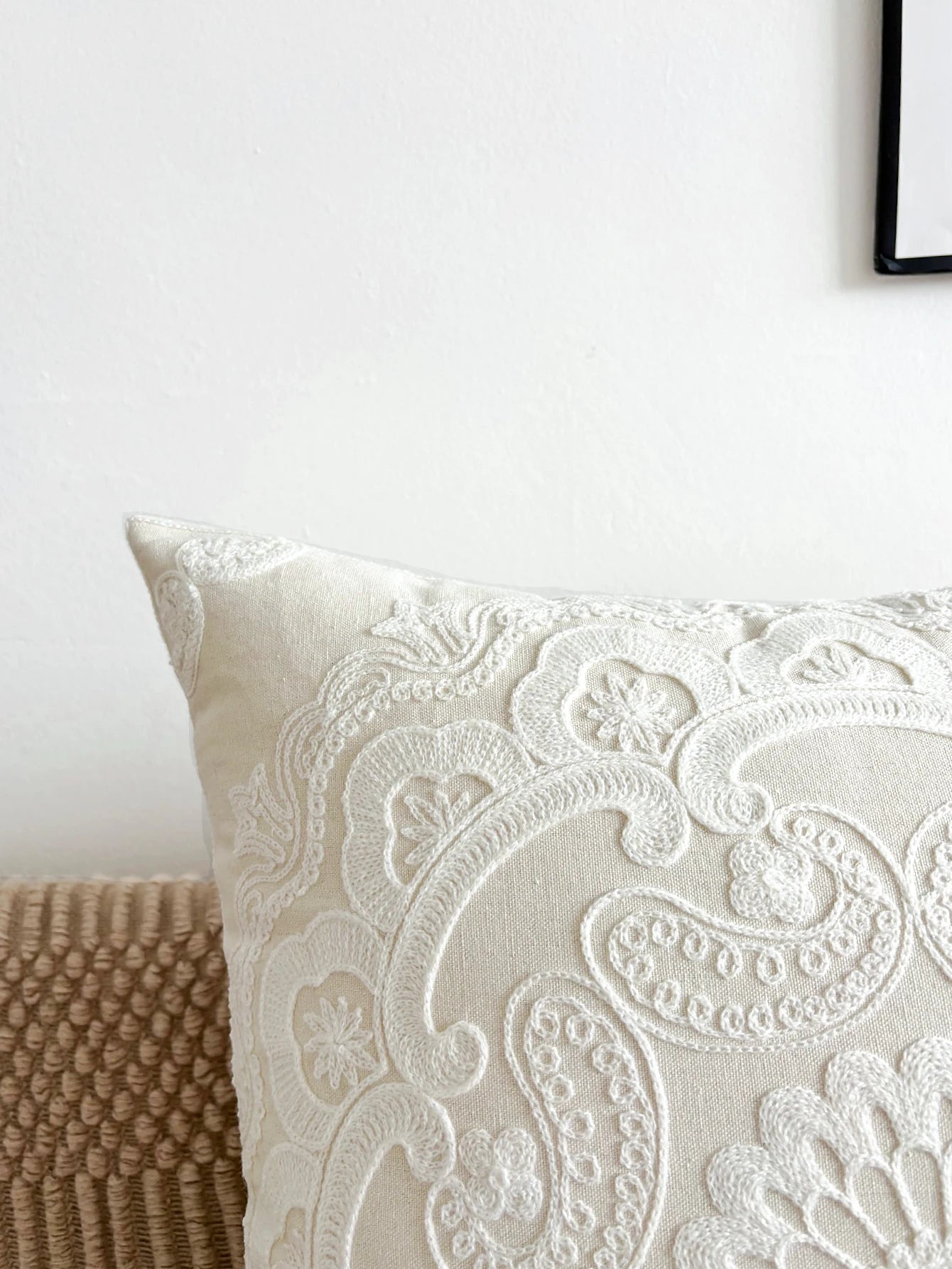 Hand-Embroidered Round Cushion Cover
