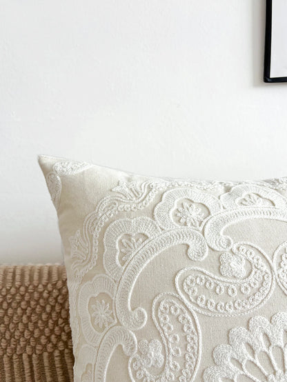 Hand-Embroidered Round Cushion Cover
