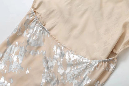 Women's Metallic Sequin Dress – Elegant A-Line Partywear with Spaghetti Straps