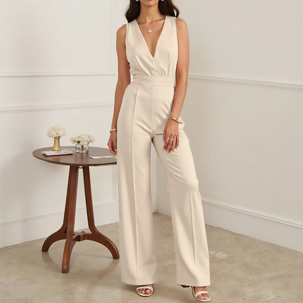 Women's Sleeveless V-Neck Office Jumpsuit – Minimalist & Tailored