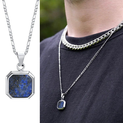 Grid Mark: Geometric Enamel Square Pendant Necklace for Men